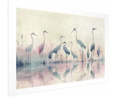 Artgeist Plakatas - Birds by the Lake - herons painted in watercolor in a delicate, pilka-pink palette
