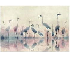 Artgeist Plakatas - Birds by the Lake - herons painted in watercolor in a delicate, pilka-pink palette