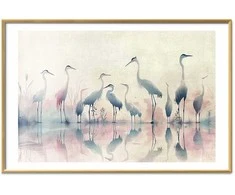 Artgeist Plakatas - Birds by the Lake - herons painted in watercolor in a delicate, pilka-pink palette