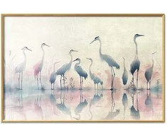 Artgeist Plakatas - Birds by the Lake - herons painted in watercolor in a delicate, pilka-pink palette