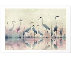 Artgeist Plakatas - Birds by the Lake - herons painted in watercolor in a delicate, pilka-pink palette