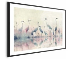 Artgeist Plakatas - Birds by the Lake - herons painted in watercolor in a delicate, pilka-pink palette