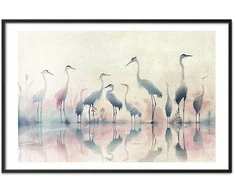 Artgeist Plakatas - Birds by the Lake - herons painted in watercolor in a delicate, pilka-pink palette