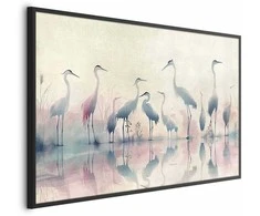 Artgeist Plakatas - Birds by the Lake - herons painted in watercolor in a delicate, pilka-pink palette
