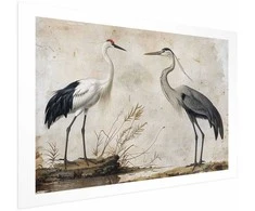 Artgeist Plakatas - Birds from an Old Engraving - vintage-style illustration of a heron and a crane