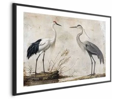 Artgeist Plakatas - Birds from an Old Engraving - vintage-style illustration of a heron and a crane