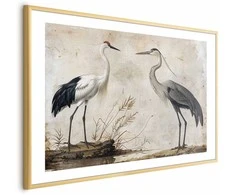 Artgeist Plakatas - Birds from an Old Engraving - vintage-style illustration of a heron and a crane