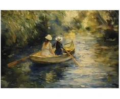 Artgeist Plakatas - Boat crossing - painting of two women sailing a boat on a river