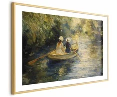Artgeist Plakatas - Boat crossing - painting of two women sailing a boat on a river