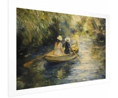 Artgeist Plakatas - Boat crossing - painting of two women sailing a boat on a river