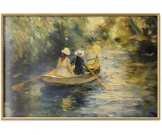 Artgeist Plakatas - Boat crossing - painting of two women sailing a boat on a river