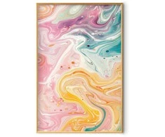 Artgeist Plakatas - Colorful Chaos - dynamic shapes in shades of pink, yellow, and mėlynas