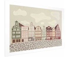 Artgeist Plakatas - Colorful Facades - Historic Wrocław Tenement Houses Against the Sky and Cobblestone Street