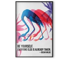 Artgeist Plakatas - Colorful Repetition - three flamingo silhouettes with an inspiring quote