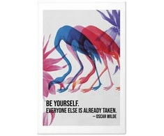 Artgeist Plakatas - Colorful Repetition - three flamingo silhouettes with an inspiring quote