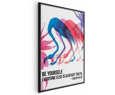 Artgeist Plakatas - Colorful Repetition - three flamingo silhouettes with an inspiring quote