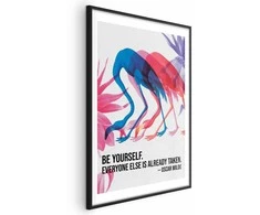 Artgeist Plakatas - Colorful Repetition - three flamingo silhouettes with an inspiring quote
