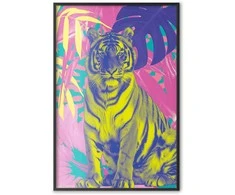 Artgeist Plakatas - Colorful Tiger - intense colors of a tiger surrounded by tropical plants