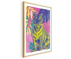 Artgeist Plakatas - Colorful Tiger - intense colors of a tiger surrounded by tropical plants