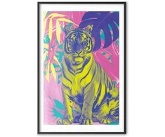 Artgeist Plakatas - Colorful Tiger - intense colors of a tiger surrounded by tropical plants