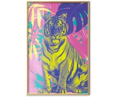 Artgeist Plakatas - Colorful Tiger - intense colors of a tiger surrounded by tropical plants