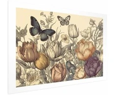 Artgeist Plakatas - Colorful Tulips on a Kreminis Background