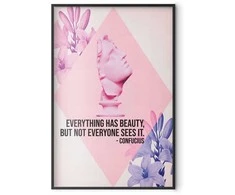 Artgeist Plakatas - Confucius on Beauty - a bust in pink with flowers and a quote