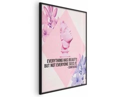 Artgeist Plakatas - Confucius on Beauty - a bust in pink with flowers and a quote
