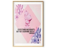 Artgeist Plakatas - Confucius on Beauty - a bust in pink with flowers and a quote