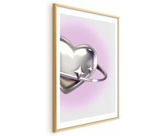 Artgeist Plakatas - Cosmic Heart - sidabrinis heart with a ring on a violetinė background
