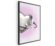 Artgeist Plakatas - Cosmic Heart - sidabrinis heart with a ring on a violetinė background