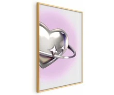 Artgeist Plakatas - Cosmic Heart - sidabrinis heart with a ring on a violetinė background