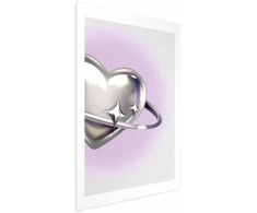 Artgeist Plakatas - Cosmic Heart - sidabrinis heart with a ring on a violetinė background