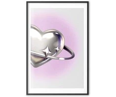 Artgeist Plakatas - Cosmic Heart - sidabrinis heart with a ring on a violetinė background