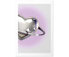 Artgeist Plakatas - Cosmic Heart - sidabrinis heart with a ring on a violetinė background