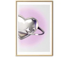 Artgeist Plakatas - Cosmic Heart - sidabrinis heart with a ring on a violetinė background