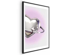 Artgeist Plakatas - Cosmic Heart - sidabrinis heart with a ring on a violetinė background