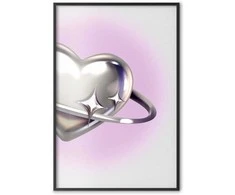 Artgeist Plakatas - Cosmic Heart - sidabrinis heart with a ring on a violetinė background