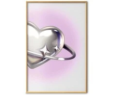 Artgeist Plakatas - Cosmic Heart - sidabrinis heart with a ring on a violetinė background