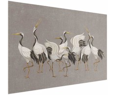 Artgeist Plakatas - Crane Dance - light bird silhouettes on a warm-pilka textured background