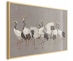 Artgeist Plakatas - Crane Dance - light bird silhouettes on a warm-pilka textured background