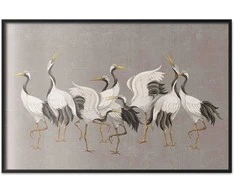 Artgeist Plakatas - Crane Dance - light bird silhouettes on a warm-pilka textured background