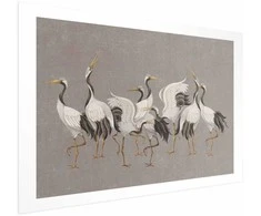 Artgeist Plakatas - Crane Dance - light bird silhouettes on a warm-pilka textured background