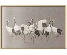 Artgeist Plakatas - Crane Dance - light bird silhouettes on a warm-pilka textured background