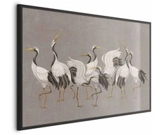 Artgeist Plakatas - Crane Dance - light bird silhouettes on a warm-pilka textured background