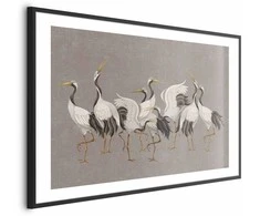 Artgeist Plakatas - Crane Dance - light bird silhouettes on a warm-pilka textured background