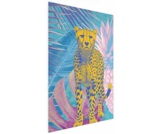 Artgeist Plakatas - Exotic Leopard - colorful portrait of a cheetah against tropical leaves