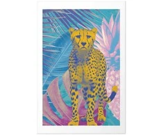 Artgeist Plakatas - Exotic Leopard - colorful portrait of a cheetah against tropical leaves