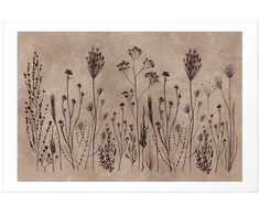 Artgeist Plakatas - Field Flowers - juodas plants on a lime wash background