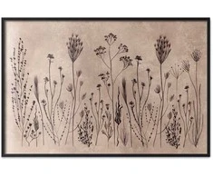 Artgeist Plakatas - Field Flowers - juodas plants on a lime wash background